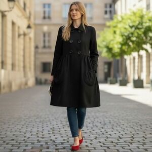 Simply Vera Vera Wang Black Double Breasted Babydoll Coat Medium Empire Waist